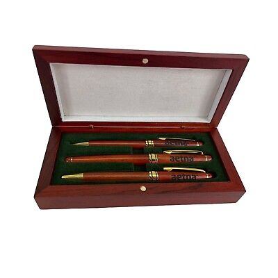 #ad Aetna Insurance Rosewood 1 Pencil 2 Pen Set in Wood Box Employee Service Award
