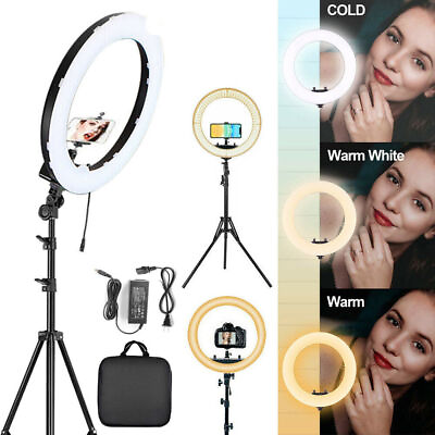 #ad 18quot; LED Ring Light Kit With Stand Dimmable 5500K For Camera Makeup Phone US