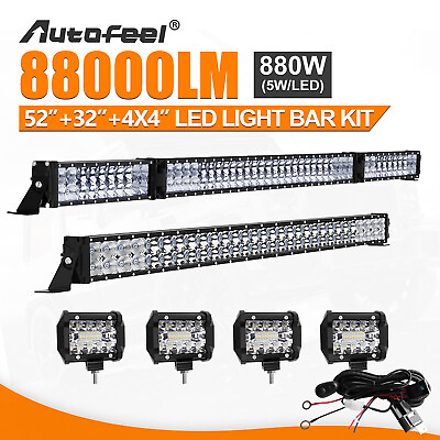 LED Light Bar 52” 32“ 4x 4“ Pods Wiring Harness For Jeep Ford Truck ATV