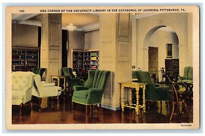 #ad 1942 One Corner University Library Cathedral Learning Pittsburgh Penn Postcard
