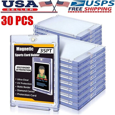 #ad 1 30 Pack Magnetic Trading Sports Card Holders 35pt One Touch UV Protection