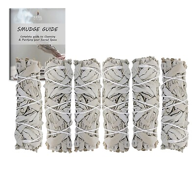 #ad 6 Pack White Sage Smudge Sticks 4 Inch with Smudge Guide For Cleansing Smudging
