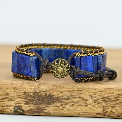 #ad Dark Blue Natural Lapis Lazuli Vintage Handmade Healing Unisex Men Boys Bracelet