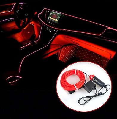 #ad Red 5M LED Car Decor Atmosphere Wire Strip Light Lamp Car Interior Accessories