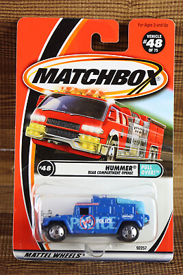 #ad 2000 Matchbox #48 Hummer Police Rear Compartment Opens Pull Over 92257