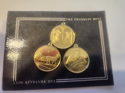 #ad 1988 Franklin Mint Christmas Advent Calendar Gold Plated Coin Ornaments #1 #2 #3