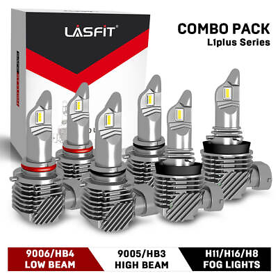 #ad LASFIT 9005 9006 H16 LED Combo Headlight High Low Beam Bulb White Fog Light Kit