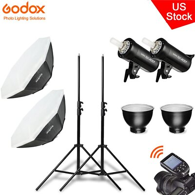 #ad US 2X Godox SK400II 400W Studio Flash HeadXpro Trigger120cm Softbox Stand Kit