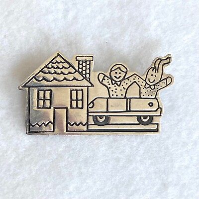 #ad VTG Signed EFS Sterling Silver 925 Mexico House Car Male Female Brooch Pin