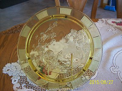 #ad Federal Amber Honey Vintage Rose Ribbed 3 Footed Round Cake Plate Serving Tray