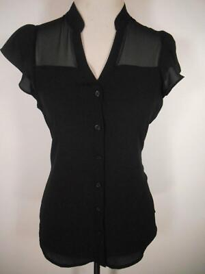 #ad Beautiful Women#x27;s Small Express Black Short Sleeve Fitted Button Blouse