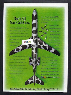 #ad FEDEX FEDERAL EXPRESS BOEING 727 STAGE 3 KITS DON#x27;T KILL YOUR CASH COW 1995 AD