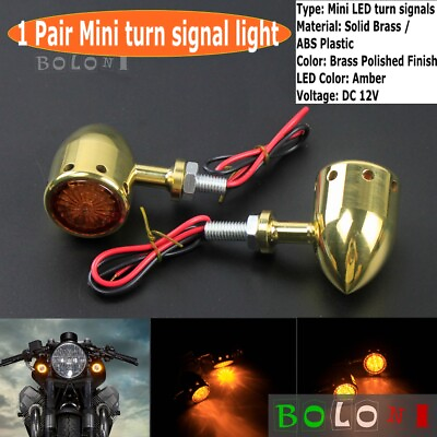 #ad #ad Brass Polished Lamp Mini Amber Front LED Motorcycle Turn Signal Indicator Light