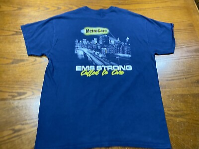#ad EMS Metro care AMR Graphic City Shirt Large Mens Blue Cotton Hospital