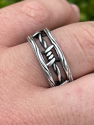 #ad Barbed Wire Solid 925 Sterling Silver amp; Black Oxidized Plain Ring Wedding Band