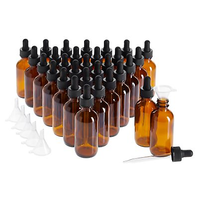 #ad 30 Pack 2 Oz Amber Glass Eye Dropper Bottles and 6 Funnels for Essential Oils