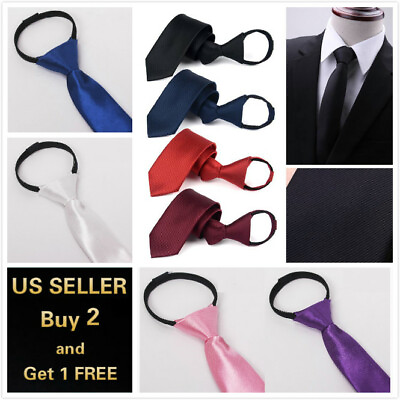 #ad Men#x27;s Solid Color Ready Knot Pre Tied Formal Zipper Tie Neck Wear