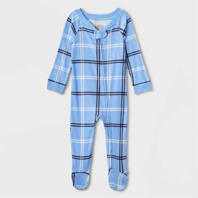 #ad Wondershop 6 9 M light blue Plaid Check Footed Sleeper Family Pajamas Sleepwear