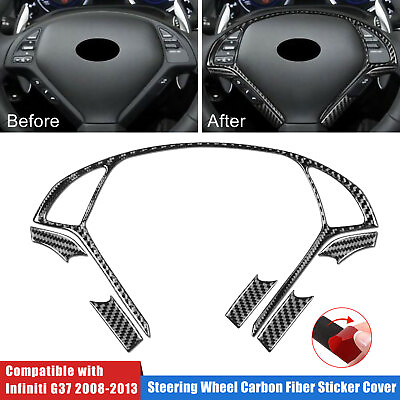 #ad 6Pcs Carbon Fiber Steering Wheel Cover Frame Trim For Infiniti G37 G35 08 13 Q60