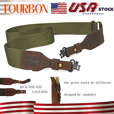 #ad Rifle Shotgun Sling Webbing Strap Leather End With Swivels Random Color in USA
