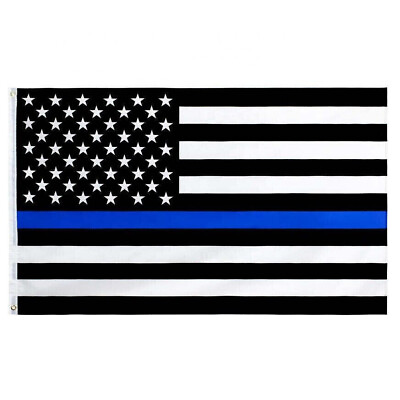 #ad 3x5FT Thin Blue Line Black And White American Flag Police Law Enforcement Defend