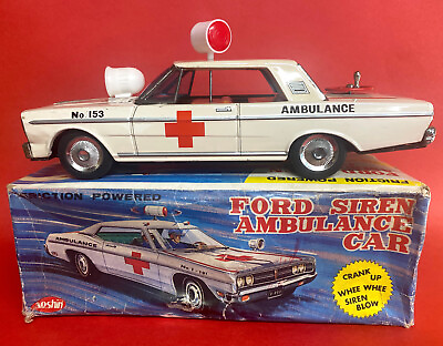 #ad Scarce 1960#x27;s ASC Aoshin Tin Plate Ford Siren Ambulance Car No1 191 153 VGIB