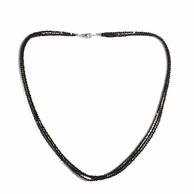 #ad Rhodium Plated 925 Sterling Silver Black Spinel Beaded Necklace Size 18#x27;#x27; Ct 50