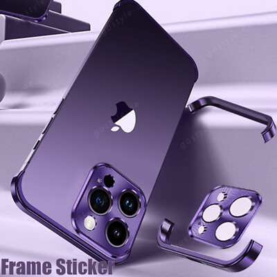 #ad Corner Case For iPhone 15 Pro Max 14 13 12 Frameless Bumper Aluminum Metal Cover