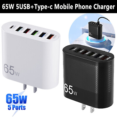 #ad 5 USB Type C Fast Wall Charger PD 65W QC3.0 Adapter for MacBook iPhone Samsung