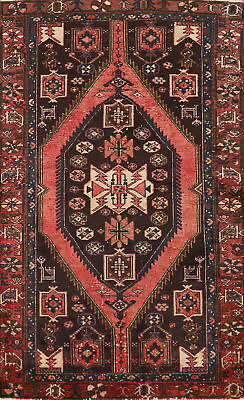 #ad Vintage Tribal Geometric Brown Hamedan Rug 4x6 Wool Hand knotted Nomad Carpet