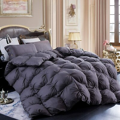 #ad SNOWMAN Heavy Weight Goose Down Comforter King Size 100% Cotton 65oz White Gray