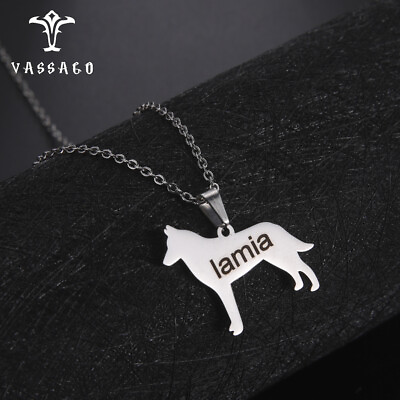 #ad Custom Soild Pet Dog Necklace Personality Engraving Name Pendant Female Jewelry