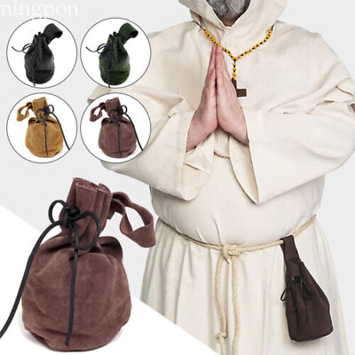 #ad Medieval Leather Pouch Coin Waist Hanging Bag Drawstring Wallet Cosplay Props