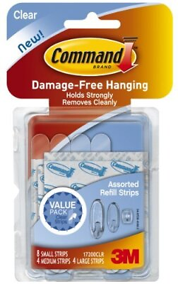 #ad Command Clear Assorted Refill Strips Plastic Reusable 16 Pack Clear