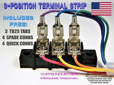#ad CURTIS TERMINAL STRIP 3 POSITION WITH QUICK CONNECTS amp; FREE CRIMP CONNECTORS