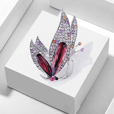 #ad Fashion Purple Diamond Crystal Butterfly Brooch Female Brooch Fashion Pearl