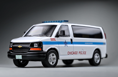 #ad 1:64 Chicago Police Express 3500 Van Sports Model Diecast Metal Car Box