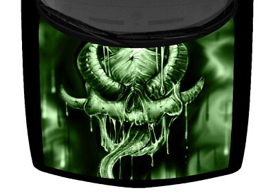 #ad Horned Demon Tongue Grunge Truck Hood Wrap Vinyl Car Graphic Dark Green US Decal
