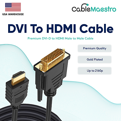 #ad DVI D To HDMI Male To Male Cable Gold 241 HDTV PC Display Wire Monitor 1.5 25FT