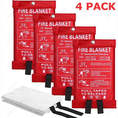 #ad 4 PACK FIRE BLANKET Fiberglass Hero Emergency Home Retardant Prepared 39#x27;#x27;x39#x27;#x27;
