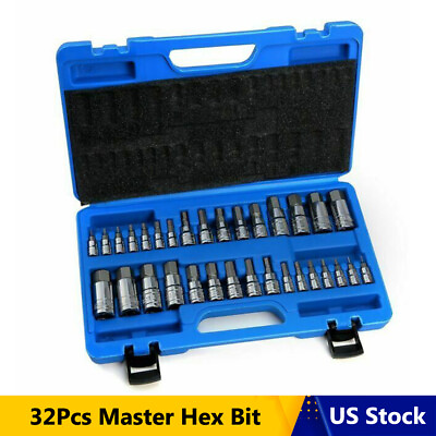 #ad 32Pcs Hex Key Master Allen Wrench SAE amp; Metric Socket Set 1 4quot; 3 8quot; 1 2quot; Drive