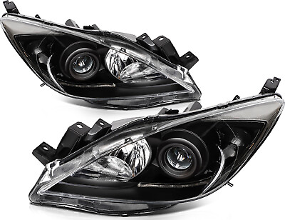 #ad Fits Mazda 3 2010 2013 Black Housing Clear Lens Headlights Assembly Set Pair