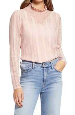 #ad HALOGEN NEW $45 Lace Knit Mock Neck Top in Pink Smoke Medium