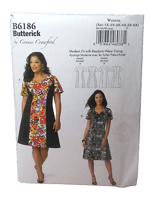 #ad Butterick Sewing Pattern B6186 Connie Crawford Dress Size 1X to 6X 22W to 44W