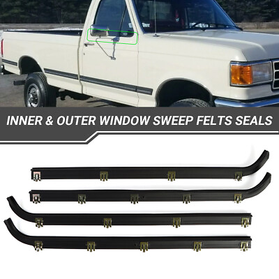 #ad 4 Inner amp; Outer Window Sweep Felts Seals Weatherstrip Kit For Ford F 150 250 350
