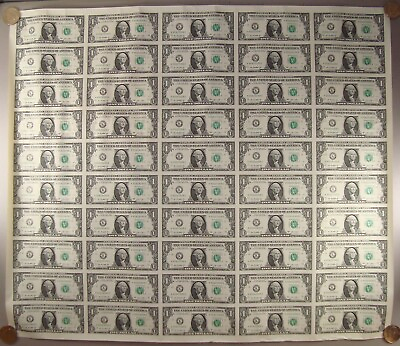 #ad 2013 Uncut Currency Full Sheet of 50 $1 Federal Reserve Notes Dallas