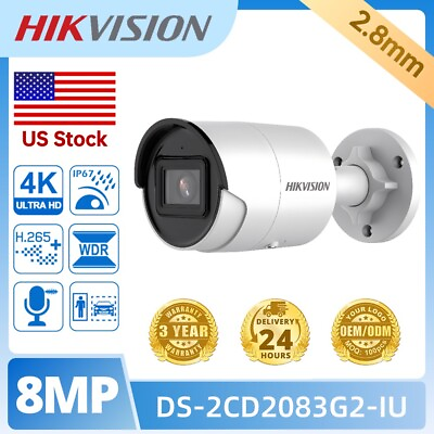 #ad 4K 8MP Hikvision DS 2CD2083G2 IU IP Camera AcuSense PoE Mic Bullet Outdoor 2.8mm