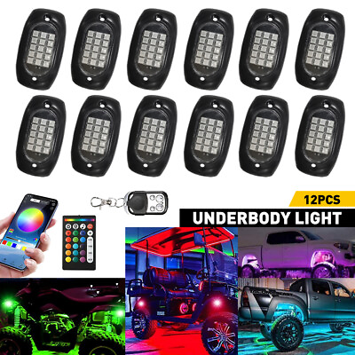 #ad 12PCS RGB LED Rock Lights Kit Underbody Light Neon Pods Bluetooth App US STOCK