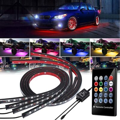 #ad RGB LED Remote Strip Under Car Tube Underglow Underbody System Neon Light Kit