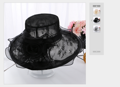 #ad Women#x27;s Summer Solid Color Wide Edge Flower Wave Lace Casual Hat Sun Hat
